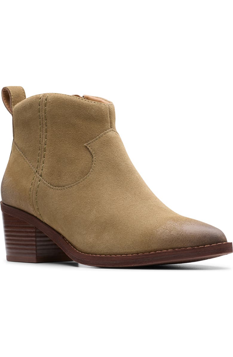 Clarks<sup>®</sup> Morzine Sky Pointed Toe Bootie, Main, color, Dark Sand Suede