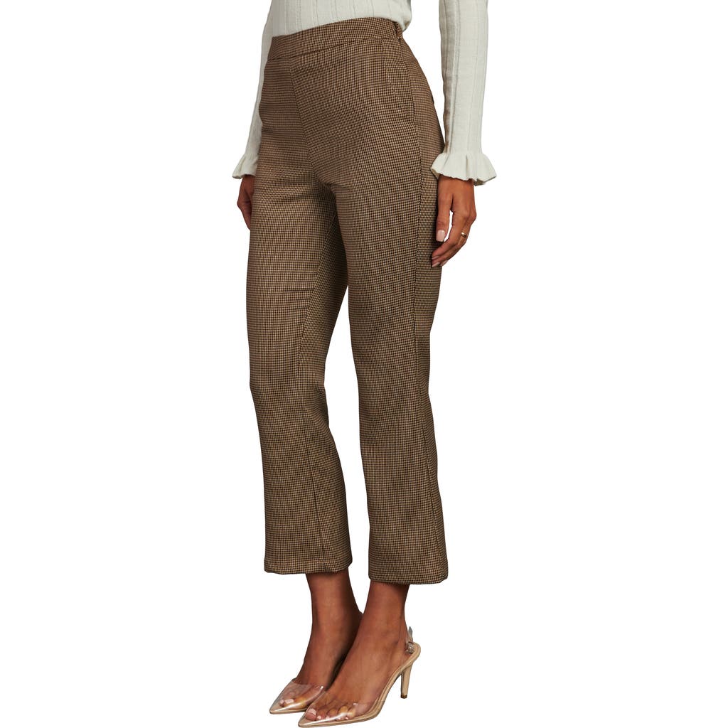 Vici Collection Noteworthy Houndstooth Check Ankle Flare Pants In Taupe