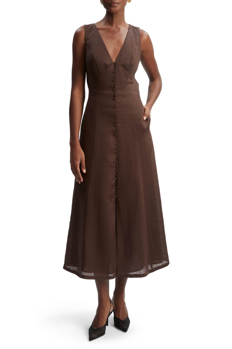 Cordelia Linen & Cotton Sleeveless Dress, Main, color, CHOCOLATE