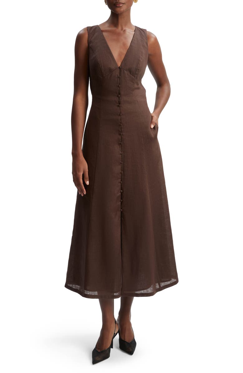 Bardot Cordelia Linen & Cotton Sleeveless Dress, Main, color, Chocolate