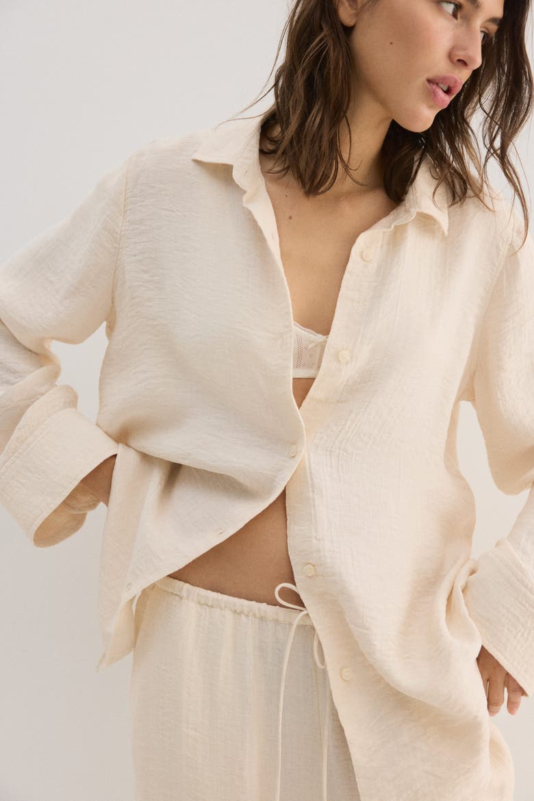 Crinkled Viscose-blend Shirt, Alternate, color, Light beige