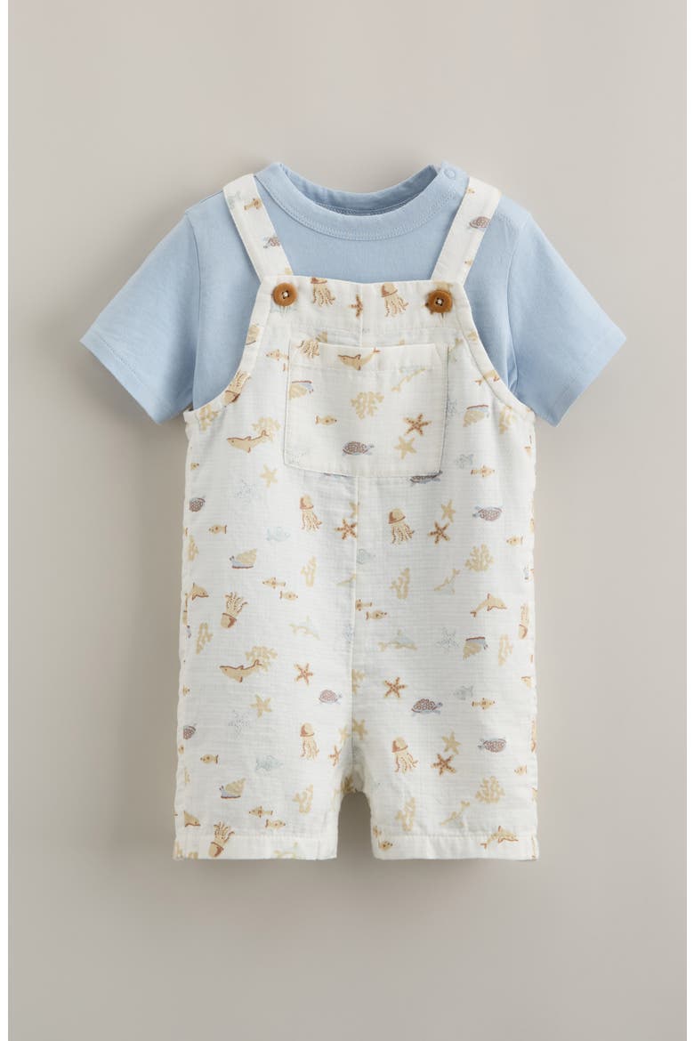 Cotton Bodysuit & Shortalls Set, Alternate, color, IVORY MARINE ANIMALS- BLUE