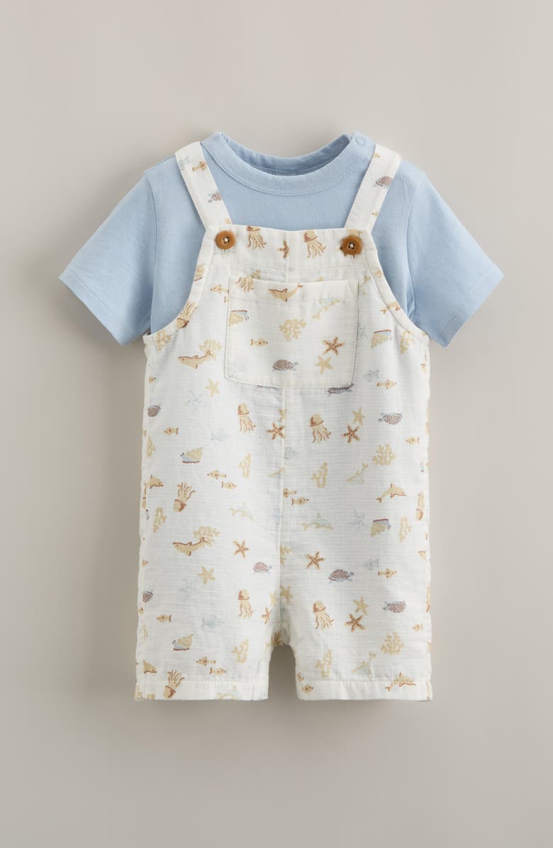 Nordstrom Cotton Bodysuit & Shortalls Set, Alternate, color, Ivory Marine Animals- Blue