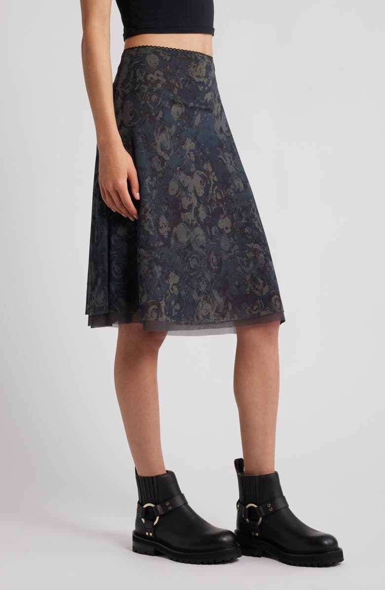 Topshop Floral Semisheer Mesh Jersey Skirt, Alternate, color,