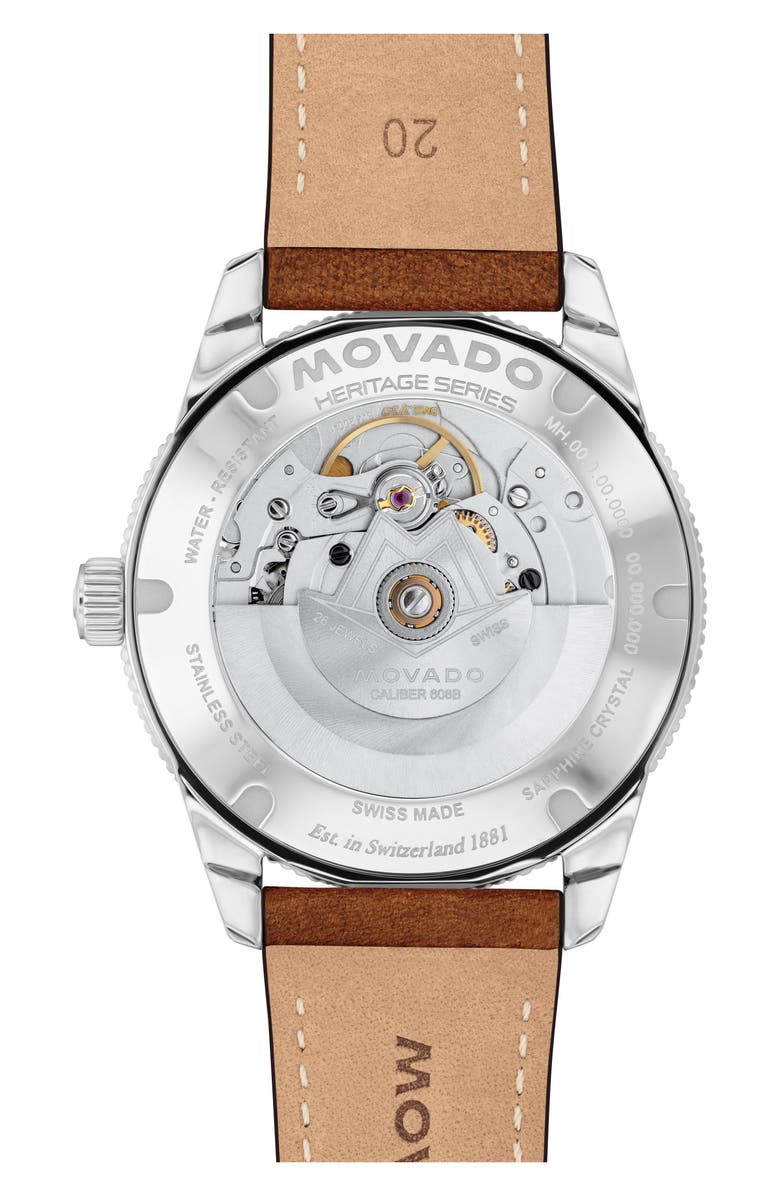 Movado Heritage Calendoplan S Automatic Leather Strap Watch, 40mm, Alternate, color, Gray