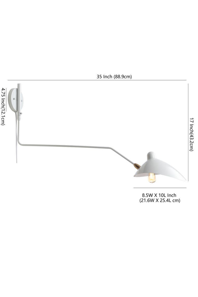 Frank 35" Iron Retro Swing LED Wall Sconce, Alternate, color, White/Brass Gold