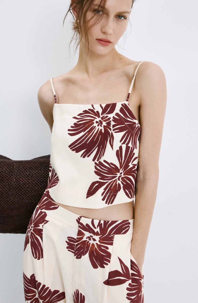 MANGO Floral Cotton Tank, Alternate, color, Ecru