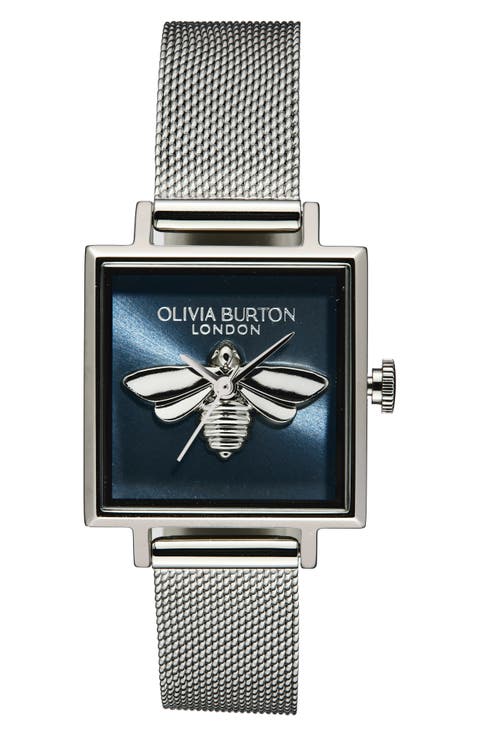 Square Lucky Bee Mesh Strap Watch, 23mm