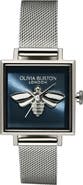 Olivia Burton Square Lucky Bee Mesh Strap Watch, 23mm
