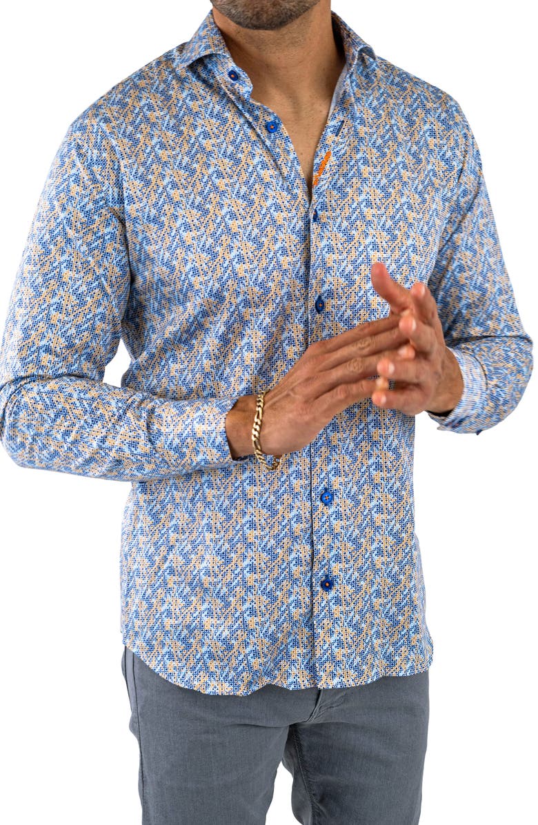 Maceoo Einstein Stretchsymbol22 Blue Button-Up Shirt, Alternate, color, Blue