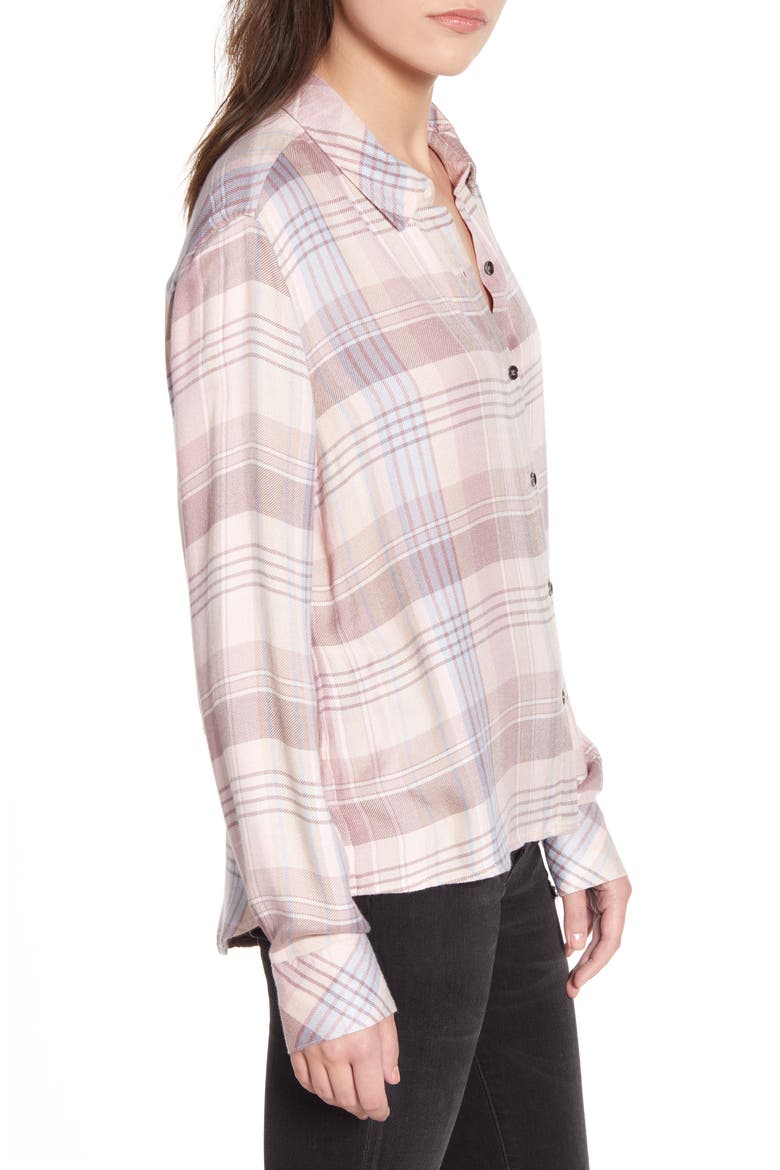 Sanctuary Plaid Button-Up Shirt, Alternate, color, SOFT BLUSH