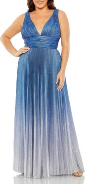 Mac Duggal V-Neckline Ombre Pleated Gown