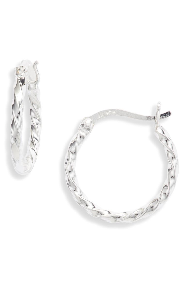 Twist Hoop Earrings, Main, color, SILVER