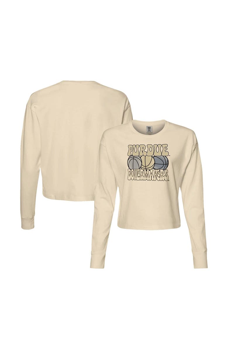 IMAGE ONE Women's Natural Purdue Boilermakers Comfort Colors Basketball Cropped Long Sleeve T-Shirt, Alternate, color, Natural
