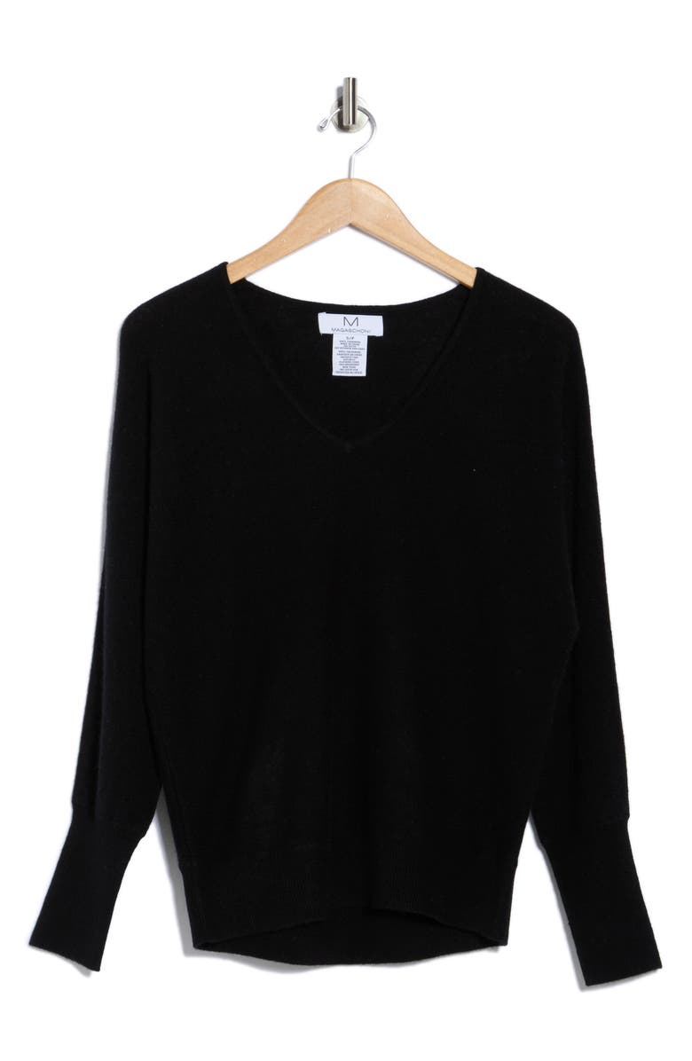 Magaschoni Cashmere V-Neck Dolman Sweater, Alternate, color, Black