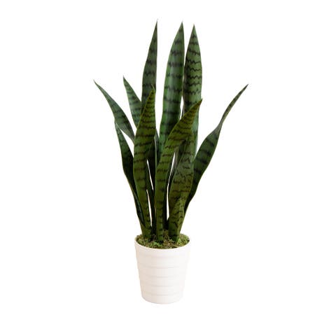 2-ft UV Resistant Artificial Sansevieria Snake Plant in White Decorative Planter (Indoor/Outdoor)