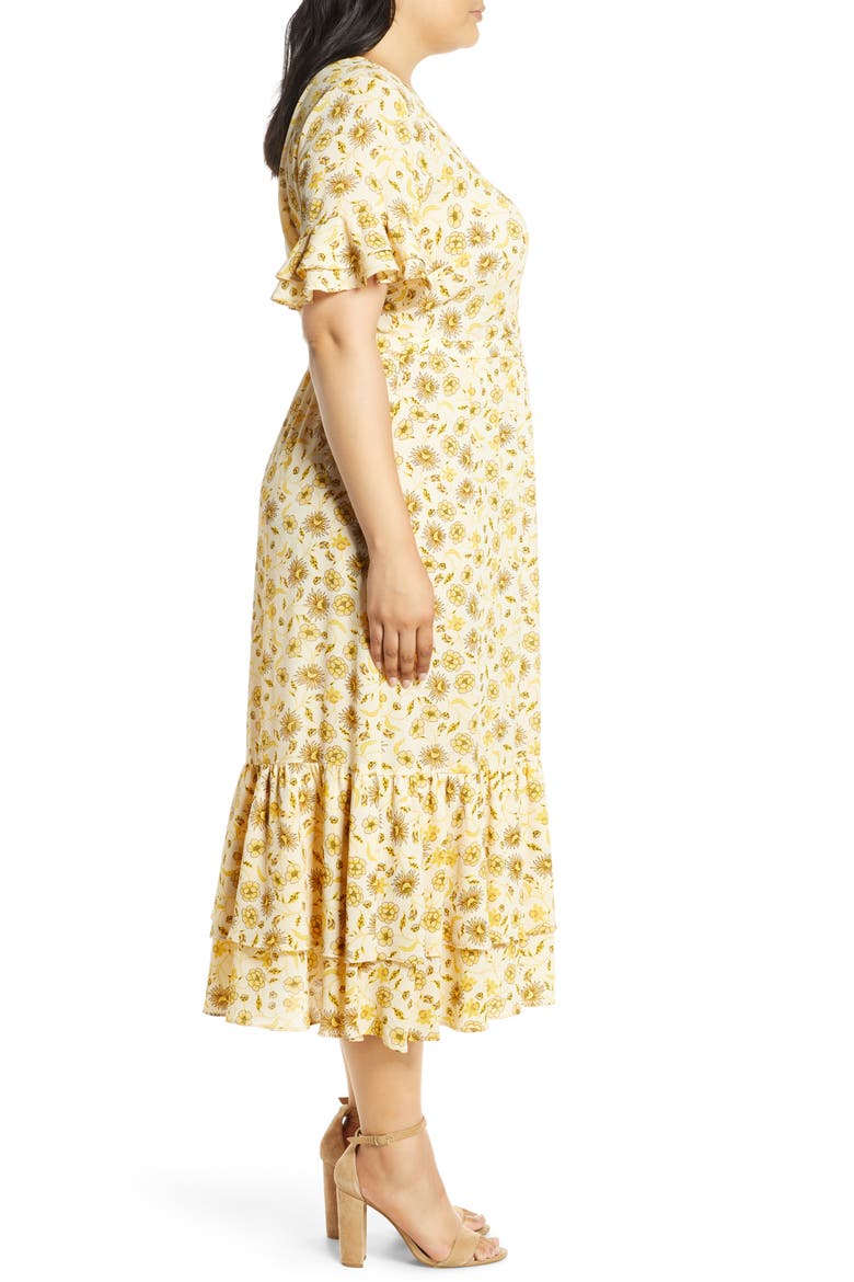 Moroccan Tile Ruffle Midi Dress, Alternate, color, TURMERIC SPICE