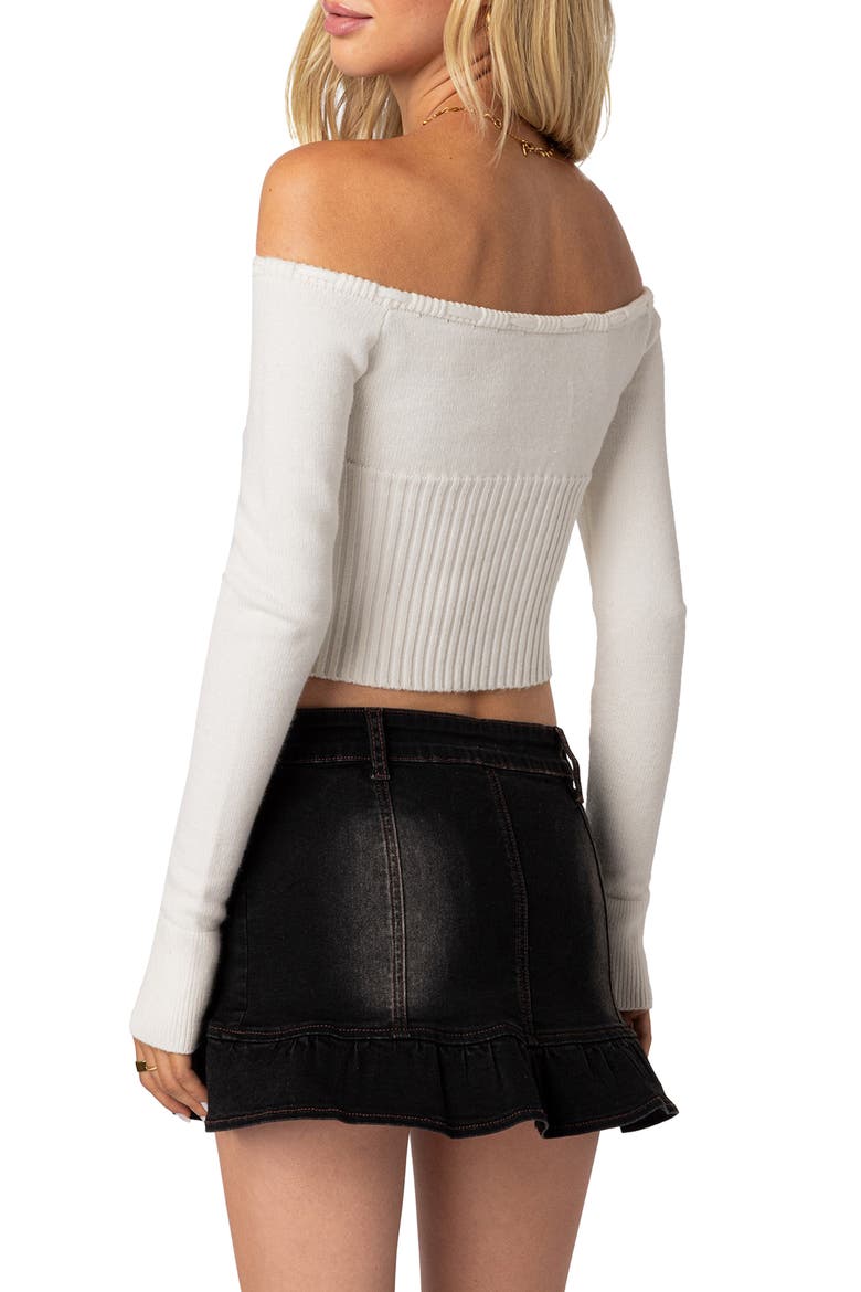 Dawna Off the Shoulder Rib Crop Sweater, Alternate, color, CREAM