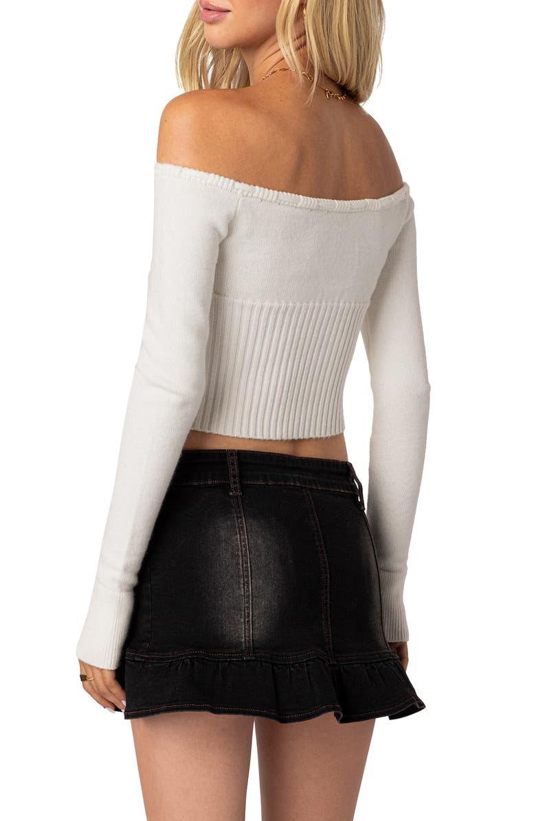 EDIKTED Dawna Off the Shoulder Rib Crop Sweater, Alternate, color, Cream