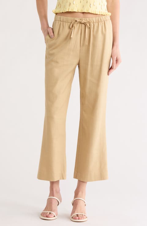 Crop Wide Leg Cotton Blend Pull-On Pants