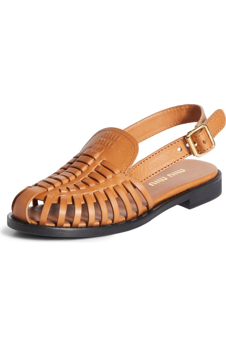 Miu Miu Slingback Huarache Sandal, Main, color, Brown