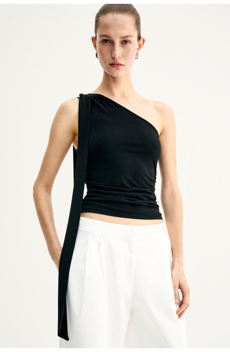 H&M Draped One-shoulder Top, Alternate, color, Black