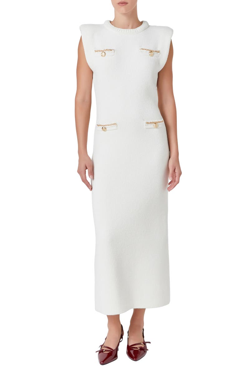 Endless Rose Knit Padded Shoulder Maxi Dress, Main, color, Cream