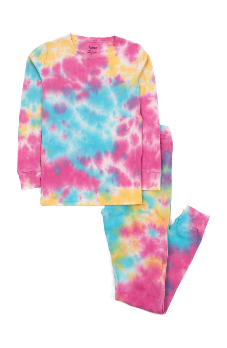 Leveret Kids Two-Piece Tie Dye Cotton Matching Family Pajamas, Main, color, Tie Dye Rainbow