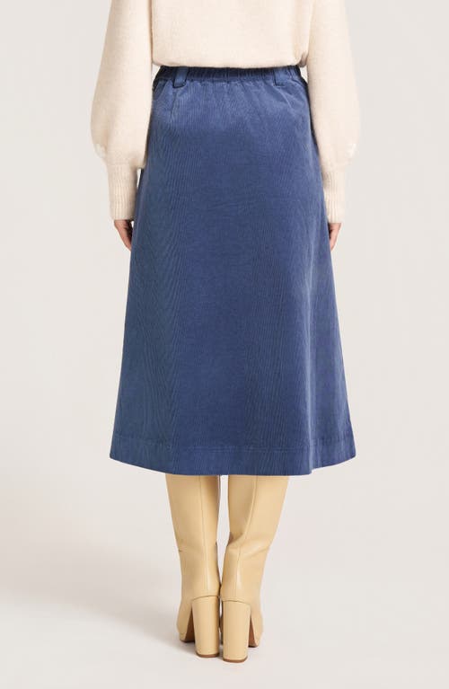 Matty M . Marlowe Cotton Blend Corduoy Midi Skirt In Blue