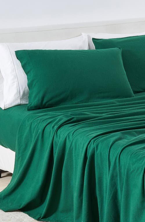 Woven & Weft Turkish Cotton Solid Flannel Sheet Set In Green