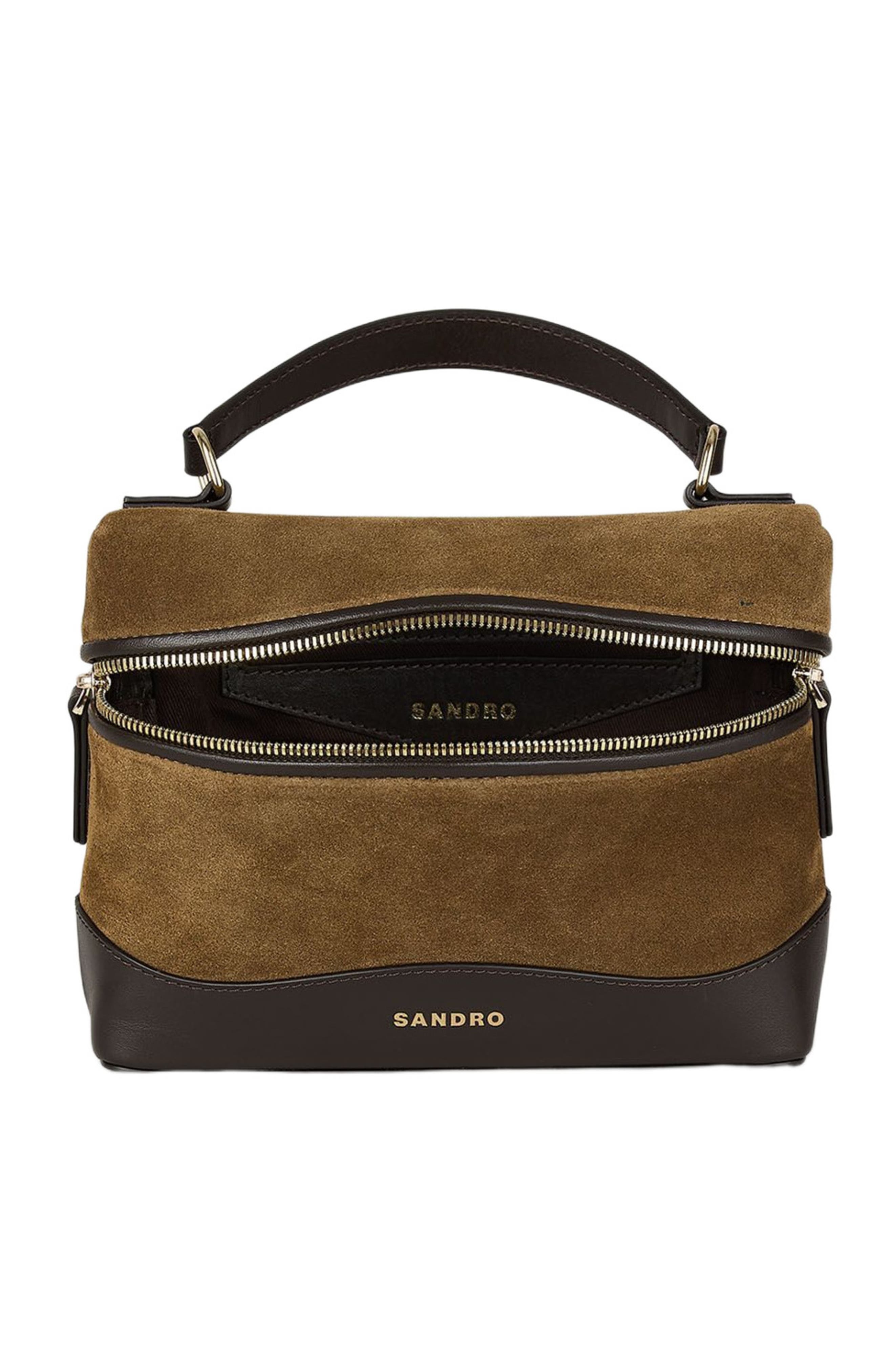 SANDRO TANGOLINO leather and suede vanity bag, Alternate, color, Camel