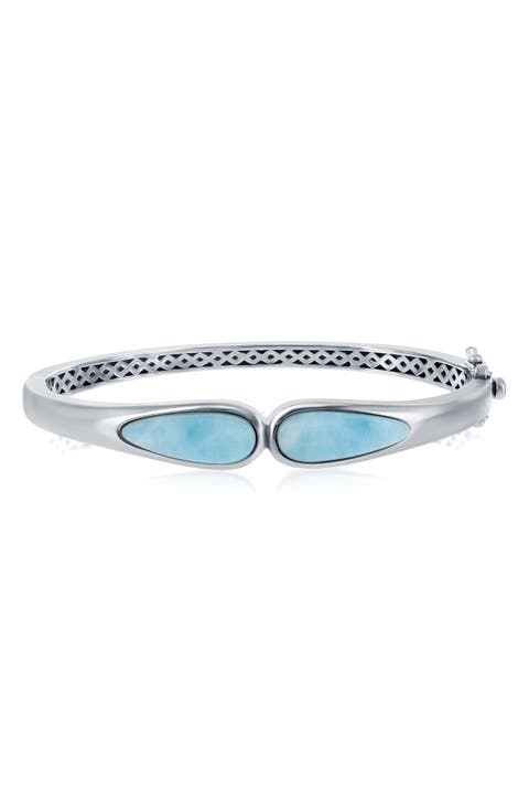 Sterling Silver Pear-Cut Larimar Bangle Bracelet