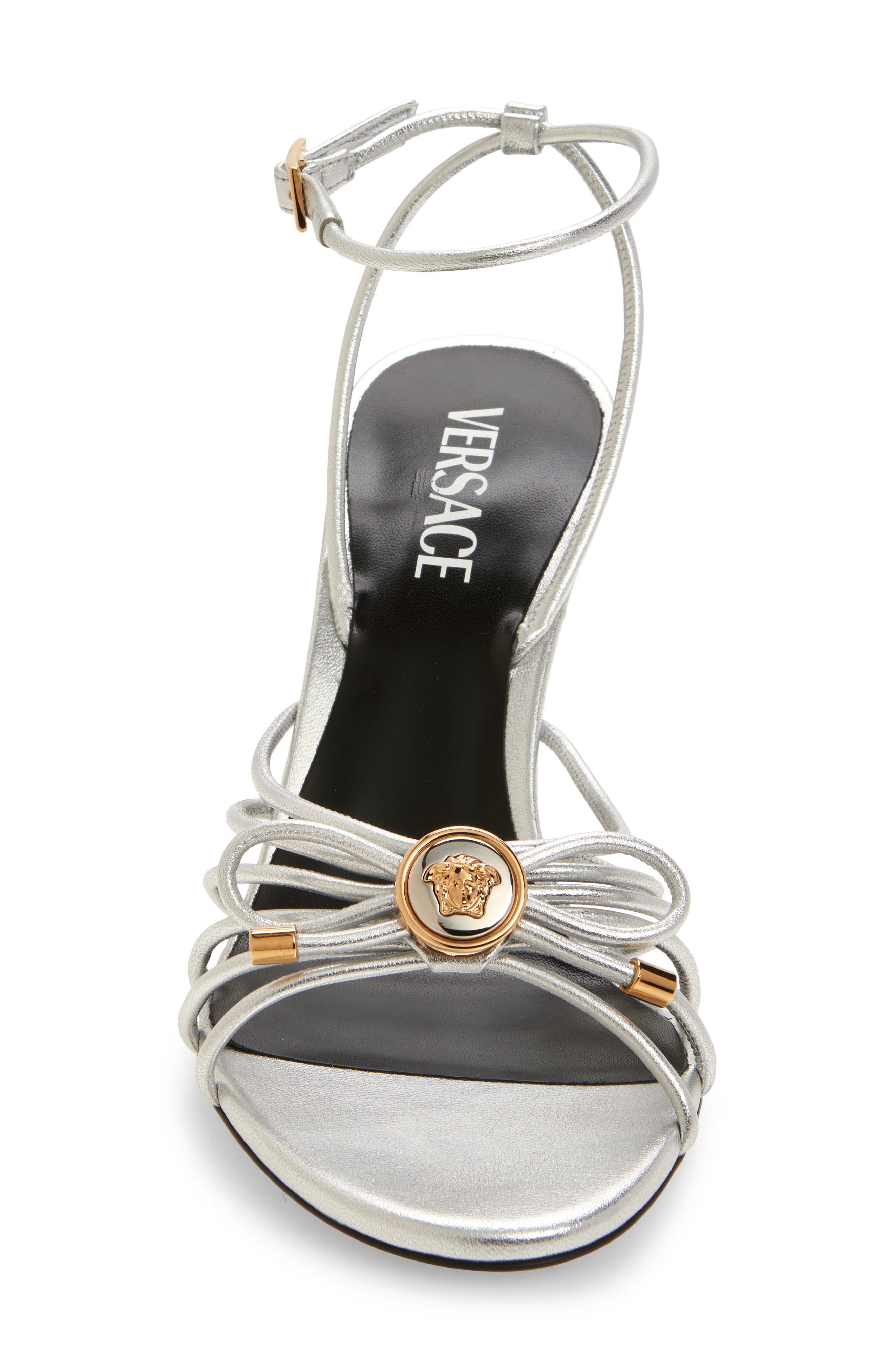 Opera Bow Strappy Ankle Strap Sandal, Alternate, color, SILVER-VERSACE GOLD