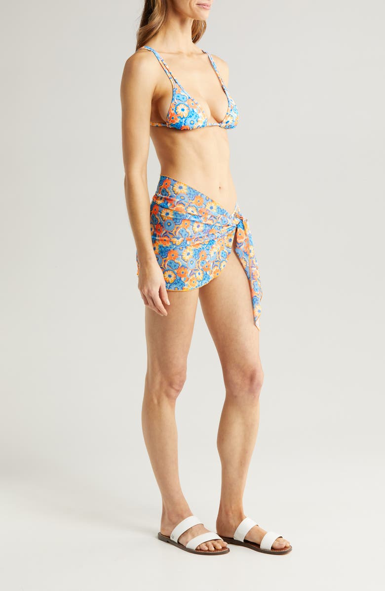 Kulani Kinis Floral Sheer Mesh Cover-Up Sarong, Alternate, color, Havana Heat