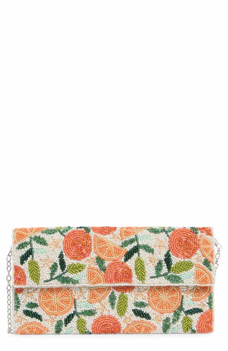 Orange Beaded Flap Envelope Clutch