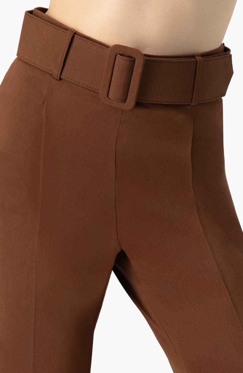 IVONNE Straight-Leg Gabardine Pants with Belt, Alternate, color, Brown