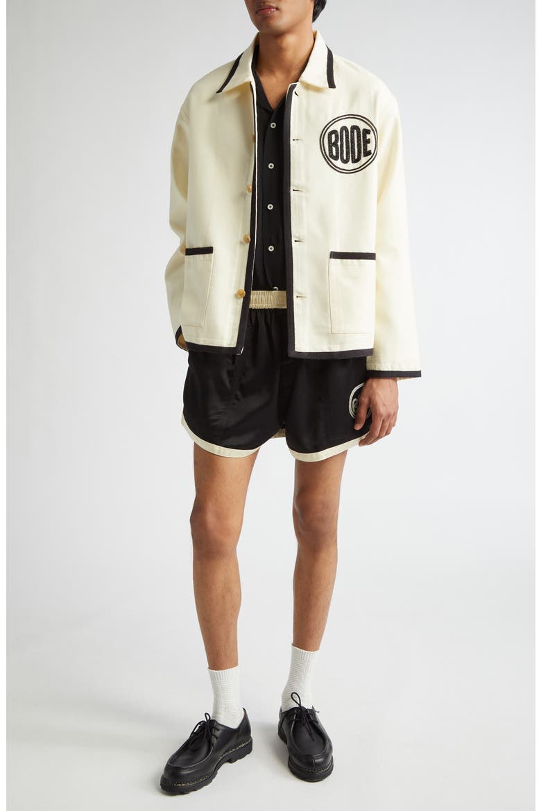 Satin Gym Shorts, Alternate, color, BLACK CREAM