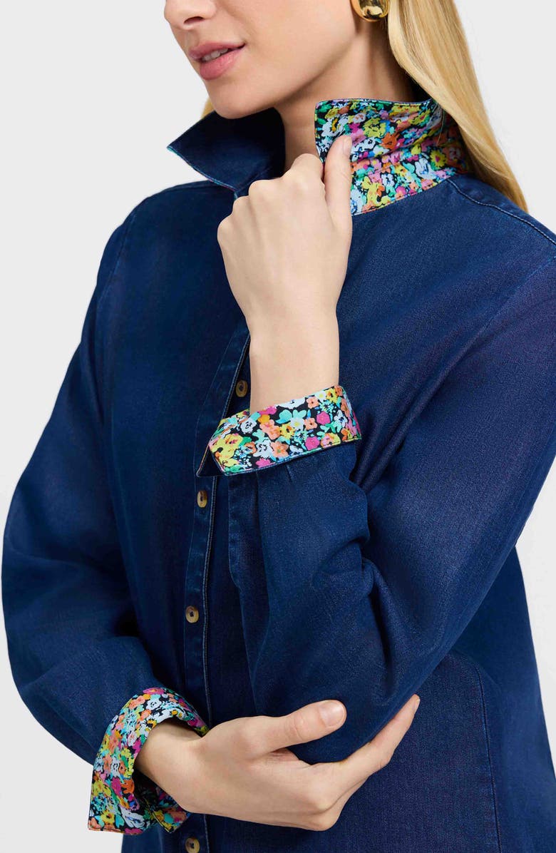 Foxcroft Margie Denim Button-Up Shirt, Alternate, color, Dark Wash