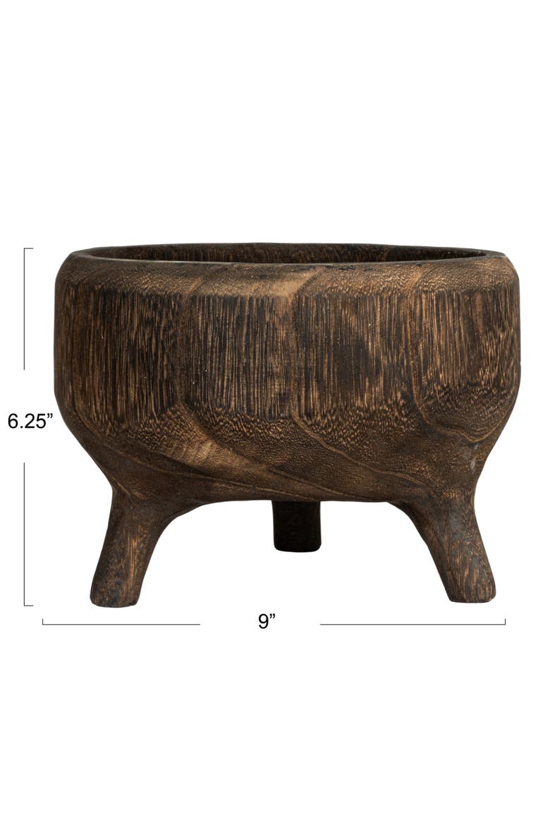 Rustic Paulownia Footed Wood Bowl, Charred Brown, Alternate, color, Brown