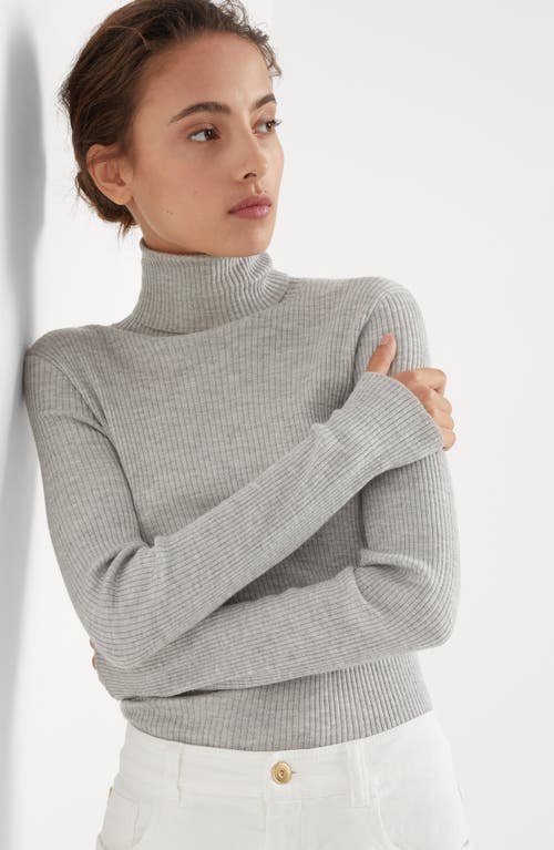 Brunello Cucinelli Cashmere-silk Glitter Turtleneck Sweater In Light Grey