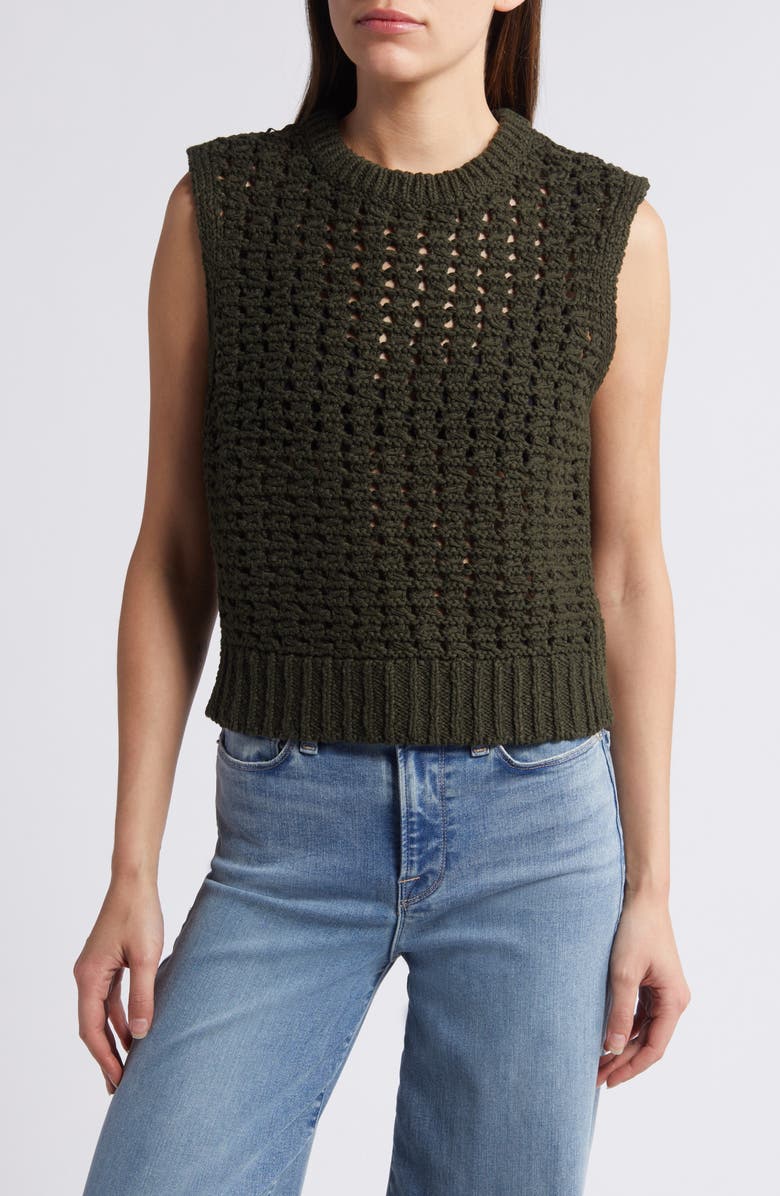 FRAME Open Stitch Sweater Vest, Main, color, Military