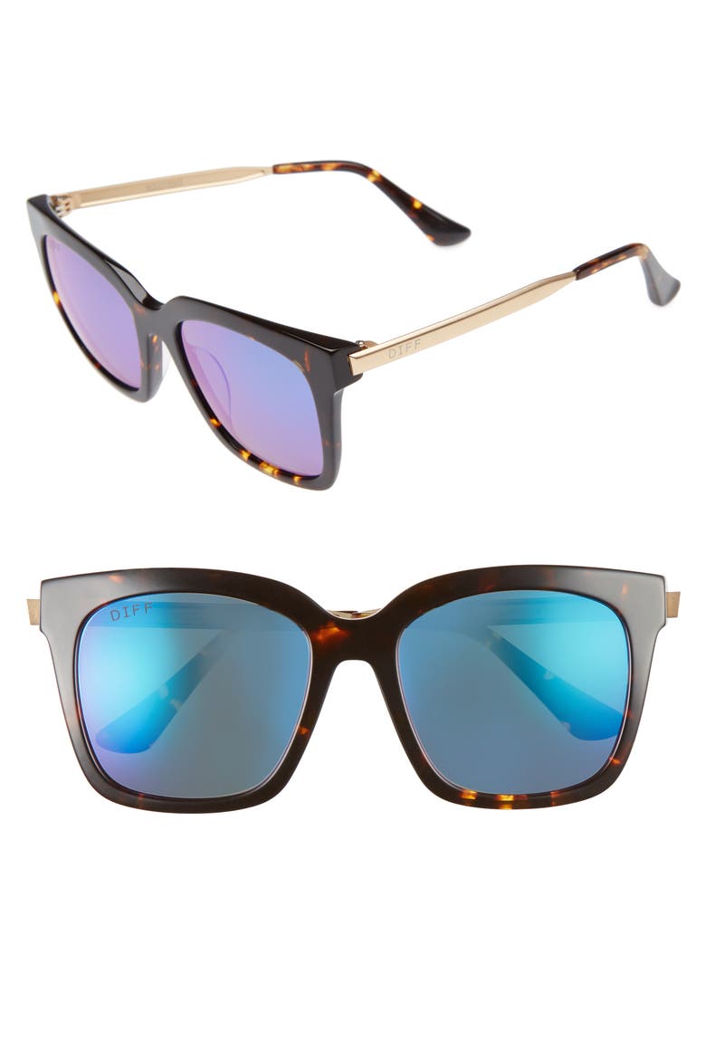 Bella 52mm Polarized Sunglasses, Main, color, TORTOISE/ BLUE