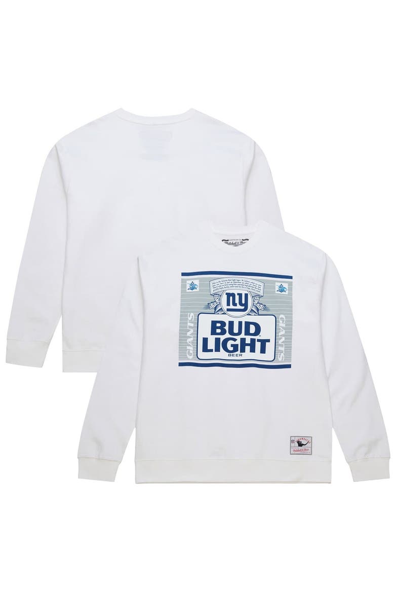Men's Mitchell & Ness x Bud Light White New York Giants The Crest Pullover Sweatshirt, Main, color, White