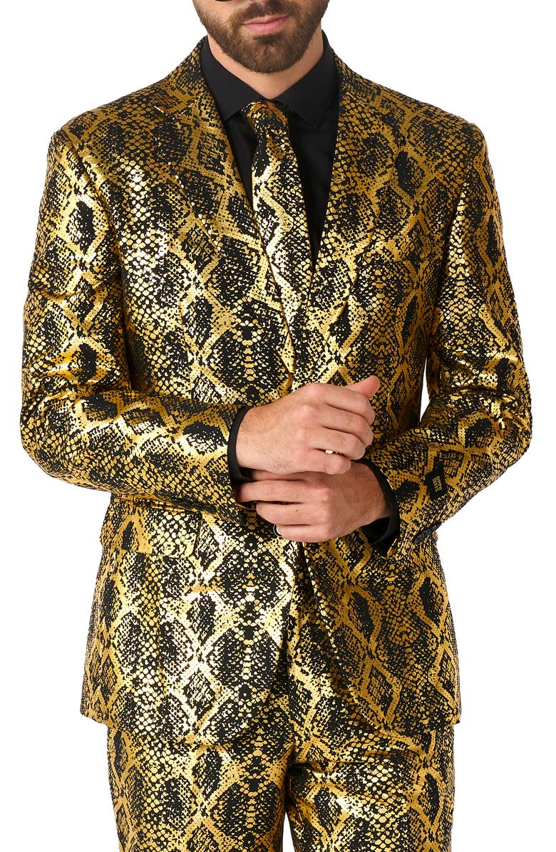 OppoSuits Shiny Snakeskin Pattern Two Button Notch Lapel Suit, Alternate, color, Gold