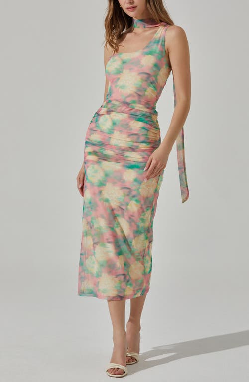Astr The Label Abstract Print Asymmetric Midi Dress In Green Pink Abstract