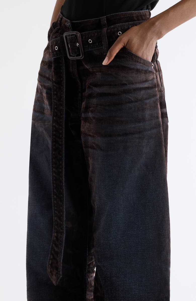 Acne Studios Page Flocked Belted Jeans, Alternate, color, Brown/ Blue