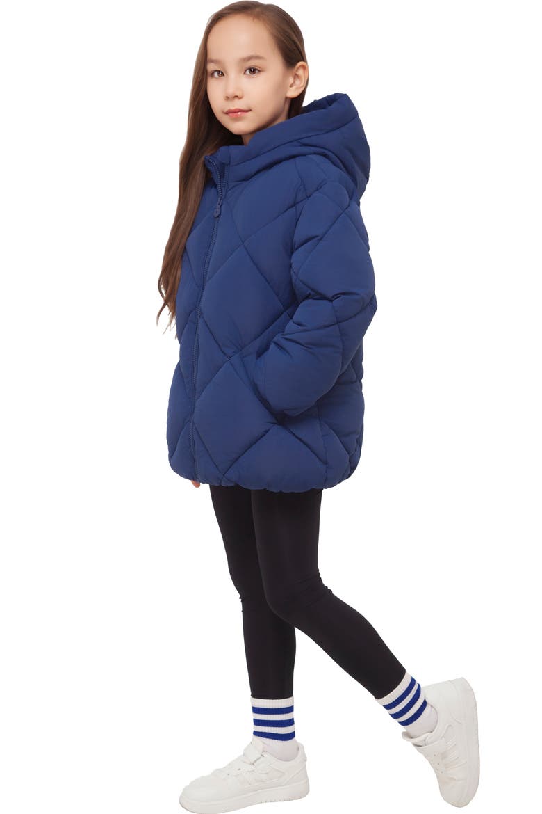 Kids' Charlotte Diamond Quilted Hooded Puffer Jacket, Alternate, color, Navy