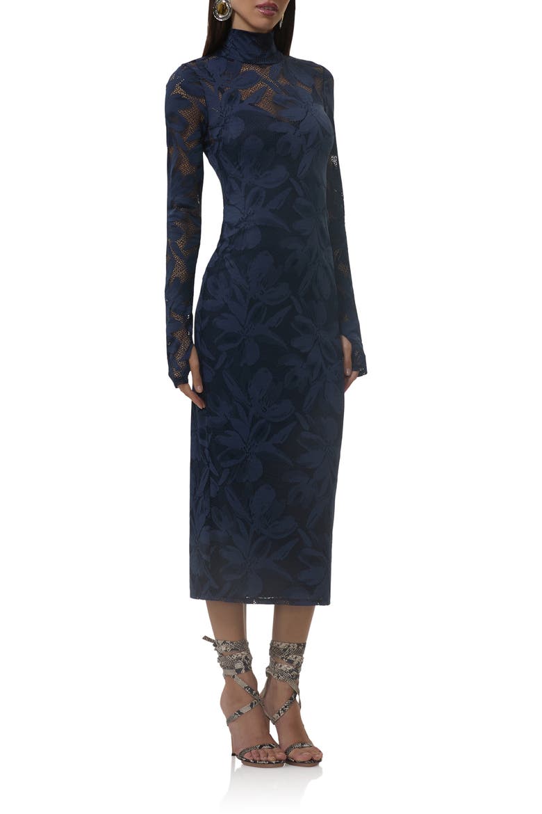 Shailene Long Sleeve Turtleneck Floral Lace Dress, Alternate, color, BLACK IRIS