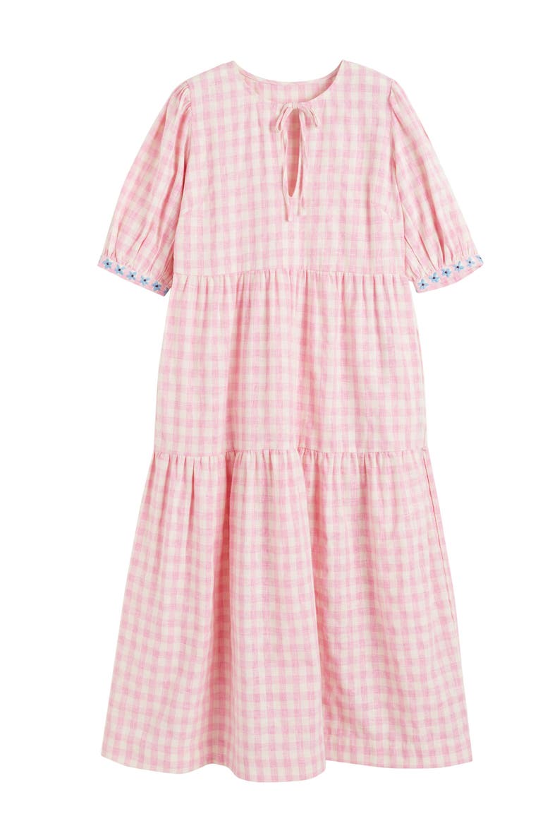 Linen Blend Gingham Day Dress, Alternate, color, Pink Gingham