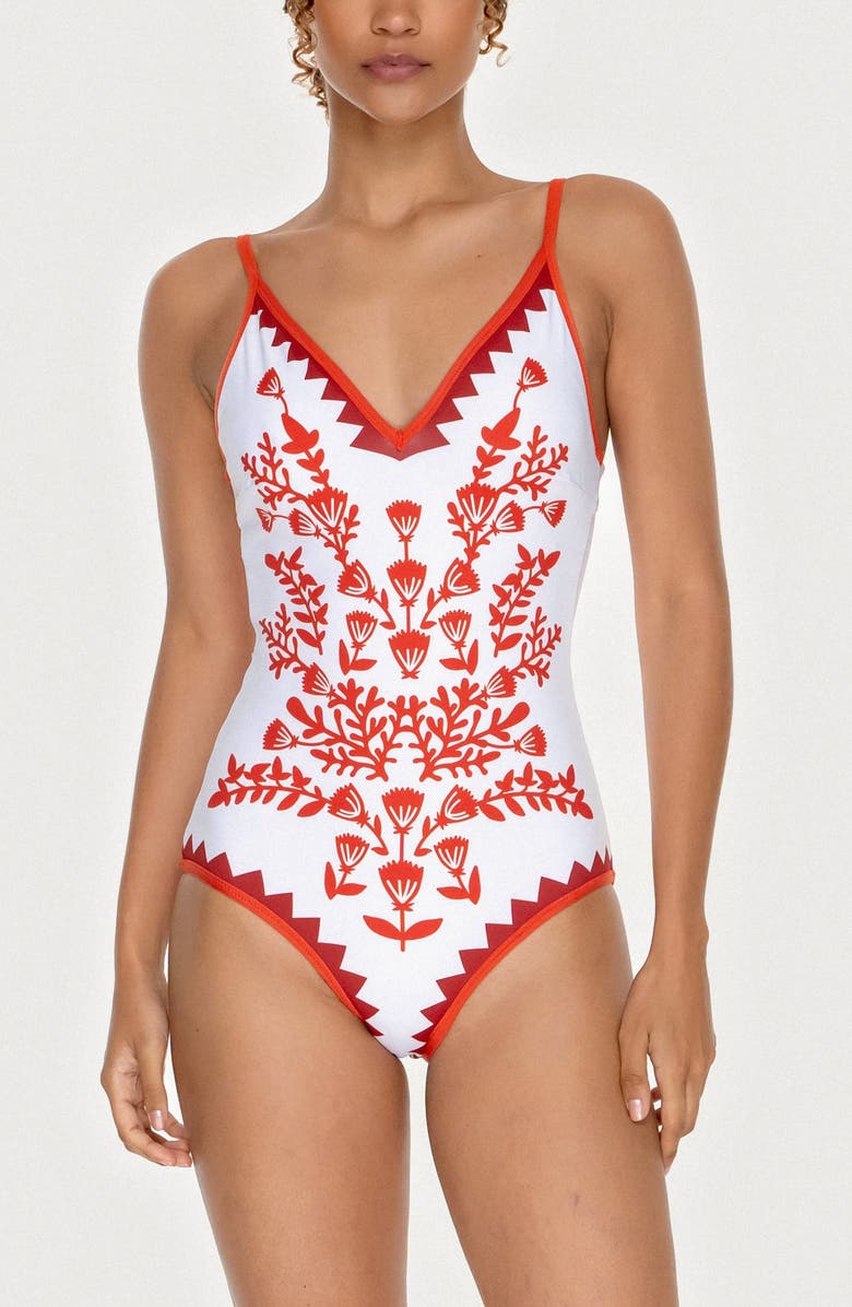 Jessie Zhao New York Red Coral Reversible V-Neck One-Piece Swimsuit, Main, color, Red